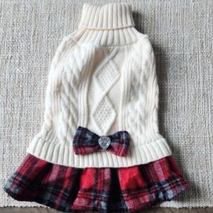 Cozy Cream and Red Plaid Dog Dress, Small